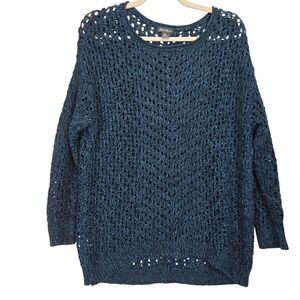 Eddie‎ Bauer Open Knit Cotton Sweater Medium Petite Long Sleeve Bohemian Cottage